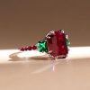 Sterling Silver 3 Stone Ruby Promise Engagement Ring for Women