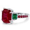 Sterling Silver 3 Stone Ruby Promise Engagement Ring for Women