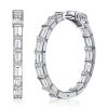 Rhodium Plated 925 Sterling Silver Baguette Hoop Earrings for Women