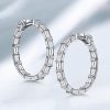 Rhodium Plated 925 Sterling Silver Baguette Hoop Earrings for Women