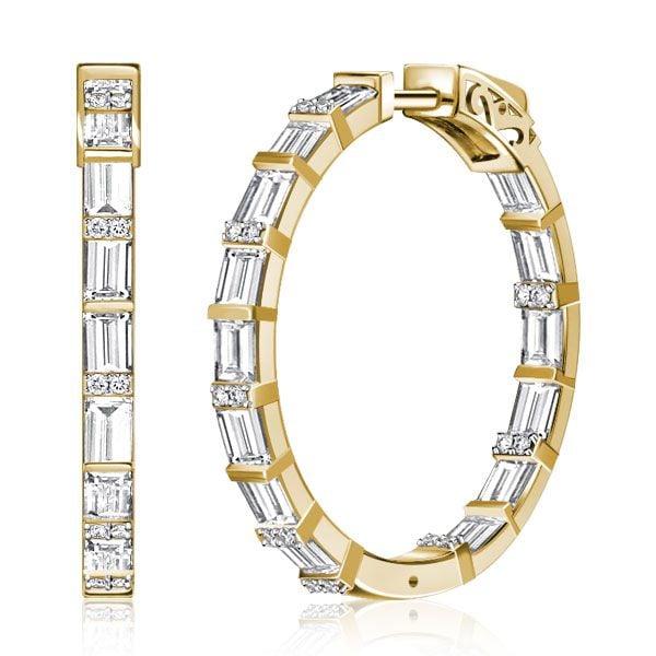 Rhodium Plated 925 Sterling Silver Baguette Hoop Earrings for Women