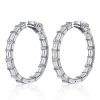 Rhodium Plated 925 Sterling Silver Baguette Hoop Earrings for Women
