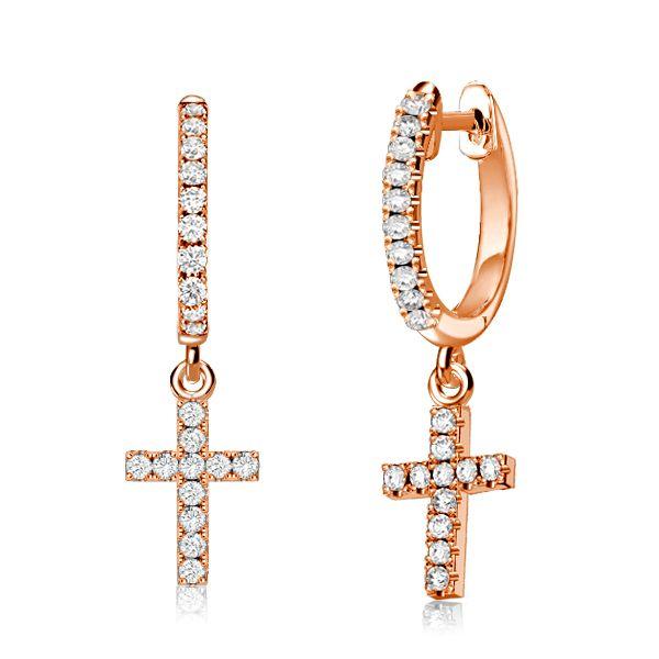 Sterling Silver Cross Huggie Drop Earrings - White Round CZ