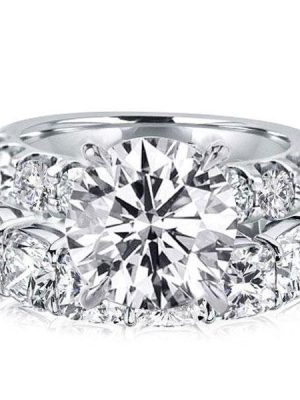 Cushion and Round Cut White Sapphire Bridal Set in Rhodium Plated Sterling Silver