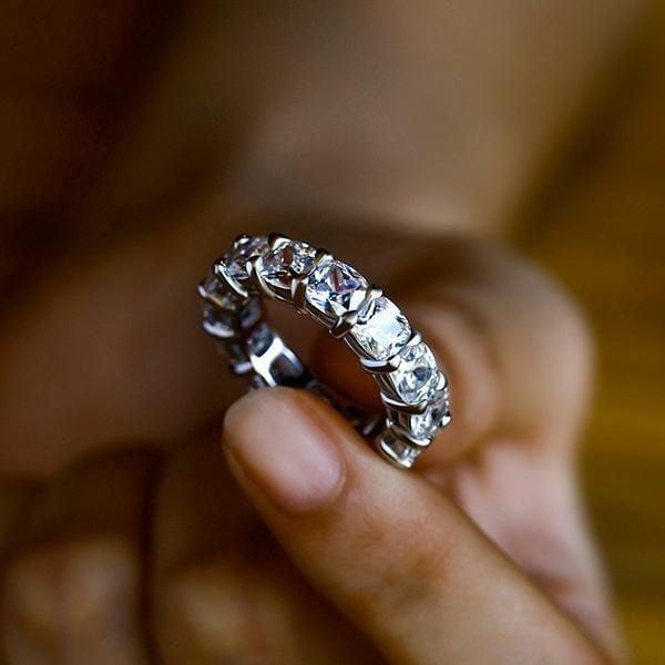 Cushion and Round Cut White Sapphire Bridal Set in Rhodium Plated Sterling Silver
