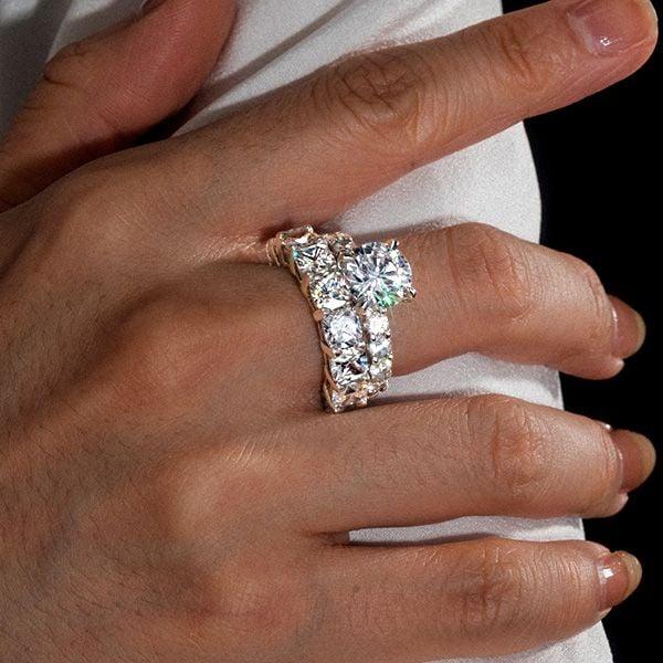 Cushion and Round Cut White Sapphire Bridal Set in Rhodium Plated Sterling Silver