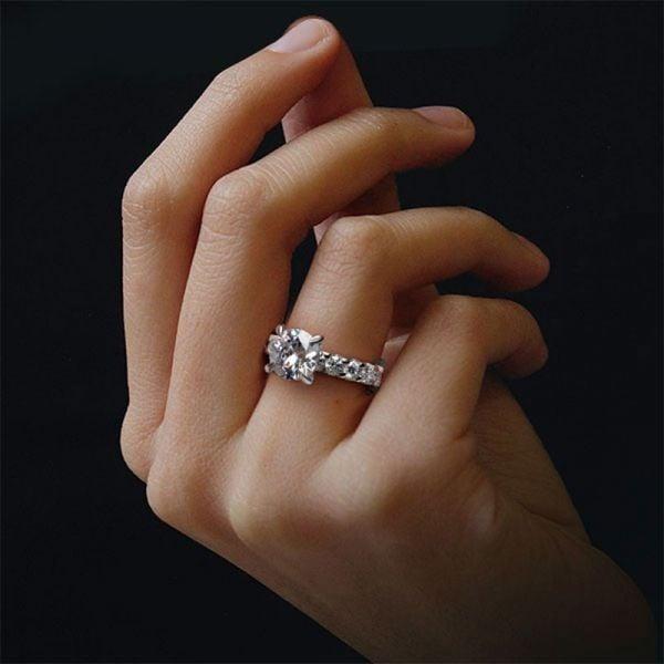 Cushion and Round Cut White Sapphire Bridal Set in Rhodium Plated Sterling Silver
