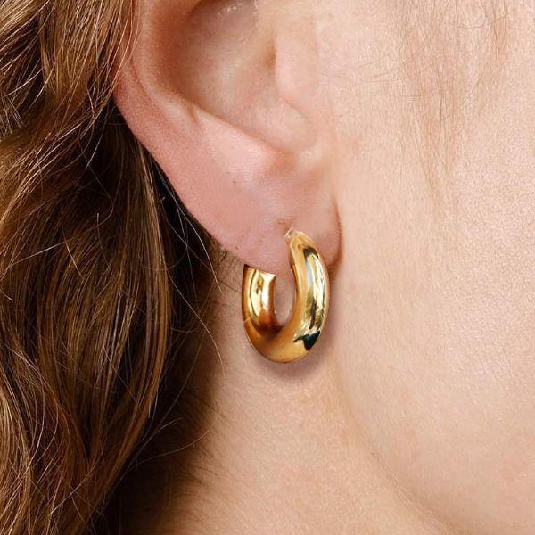 18K Gold Plated Sterling Silver Hoop Earrings for Women - Classic Lightweight Design