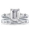 Emerald and Baguette Cut Three Stone Sterling Silver Bridal Set