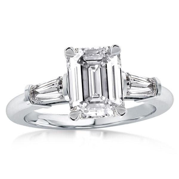 Emerald and Baguette Cut Three Stone Sterling Silver Bridal Set