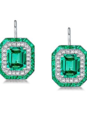 Luxury Emerald Green Double Halo Earrings - 925 Sterling Silver
