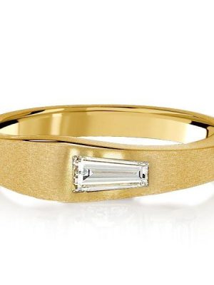 18K Gold Plated Sterling Silver Baguette Single Stone Wedding Band - 0.25 CT. TW.