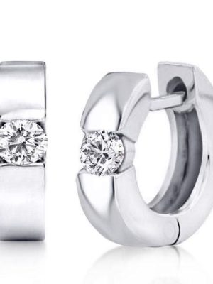 Sterling Silver Single Stone Hoop Earrings with Rhodium Finish