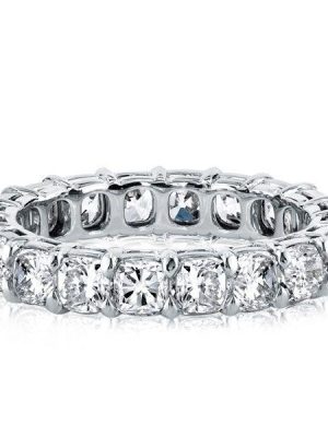 Eternity Created White Sapphire Cushion Cut Wedding Band in 925 Sterling Silver