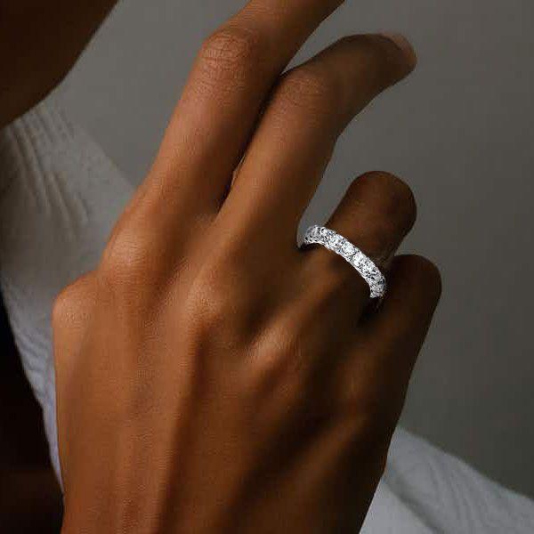 Eternity Created White Sapphire Cushion Cut Wedding Band in 925 Sterling Silver