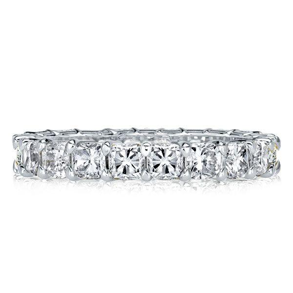 Eternity Created White Sapphire Cushion Cut Wedding Band in 925 Sterling Silver