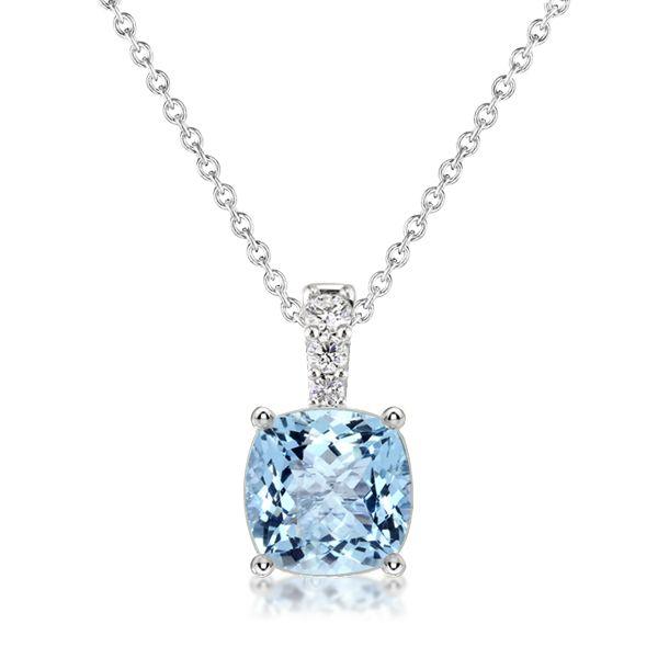 Cushion Cut Aquamarine Pendant Necklace - Sterling Silver - Choose Your Length
