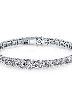 Classic Halo Oval Created White Sapphire Tennis Bracelet in Rhodium-Plated Sterling Silver