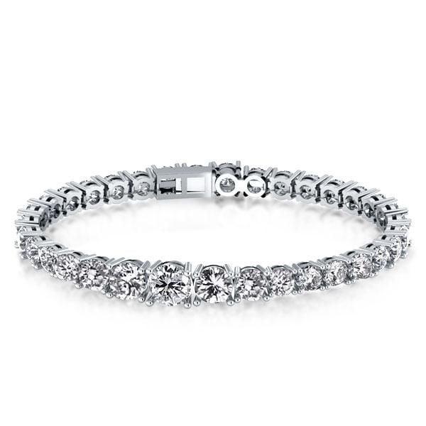Classic Halo Oval Created White Sapphire Tennis Bracelet in Rhodium-Plated Sterling Silver