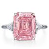 Emerald Cut Pink Simulated Diamond Engagement Ring in Sterling Silver