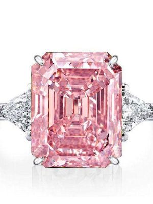 Emerald Cut Pink Simulated Diamond Engagement Ring in Sterling Silver
