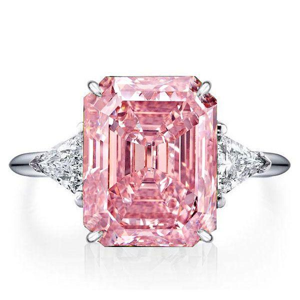 Emerald Cut Pink Simulated Diamond Engagement Ring in Sterling Silver