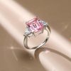 Emerald Cut Pink Simulated Diamond Engagement Ring in Sterling Silver