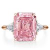 Emerald Cut Pink Simulated Diamond Engagement Ring in Sterling Silver