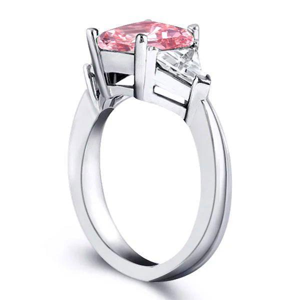 Emerald Cut Pink Simulated Diamond Engagement Ring in Sterling Silver