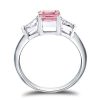 Emerald Cut Pink Simulated Diamond Engagement Ring in Sterling Silver