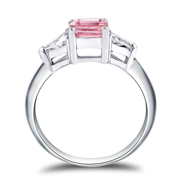 Emerald Cut Pink Simulated Diamond Engagement Ring in Sterling Silver