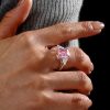 Emerald Cut Pink Simulated Diamond Engagement Ring in Sterling Silver