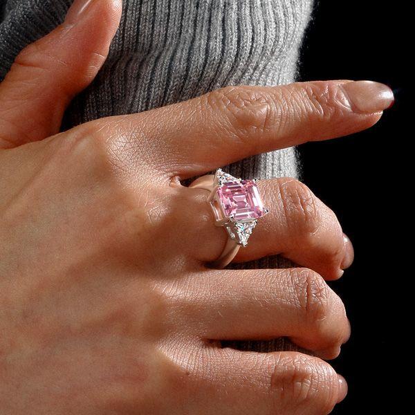 Emerald Cut Pink Simulated Diamond Engagement Ring in Sterling Silver