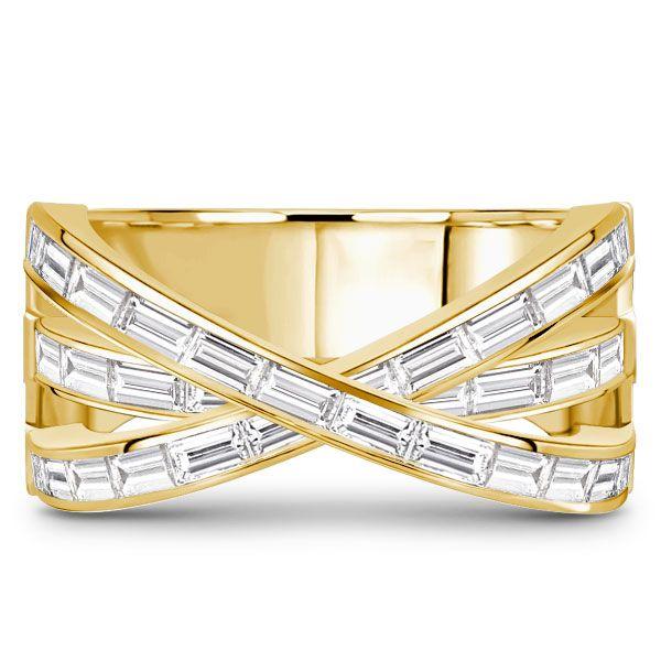 Criss Cross Baguette Wedding Band - Sterling Silver, 2.40 CT TW, Rhodium Plated
