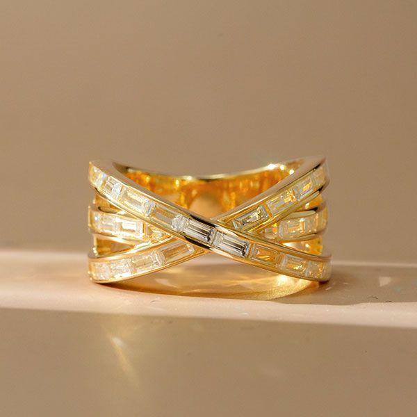 Criss Cross Baguette Wedding Band - Sterling Silver, 2.40 CT TW, Rhodium Plated