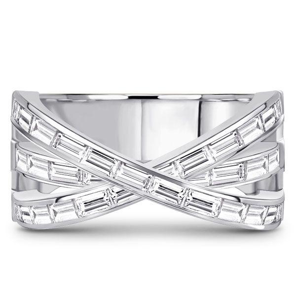 Criss Cross Baguette Wedding Band - Sterling Silver, 2.40 CT TW, Rhodium Plated