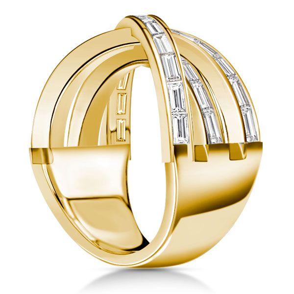 Criss Cross Baguette Wedding Band - Sterling Silver, 2.40 CT TW, Rhodium Plated