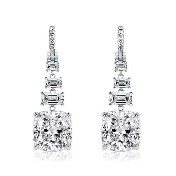 Cushion Cut White Sapphire Drop Earrings in Sterling Silver - Affordable Elegance