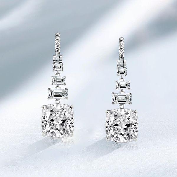 Cushion Cut White Sapphire Drop Earrings in Sterling Silver - Affordable Elegance