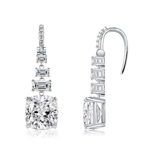 Cushion Cut White Sapphire Drop Earrings in Sterling Silver - Affordable Elegance