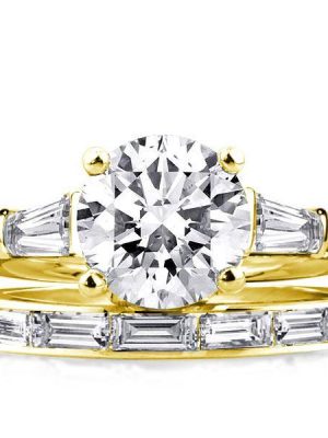 Sterling Silver Bridal Ring Set - 18K Gold Plated, 5 Carat Center Stone