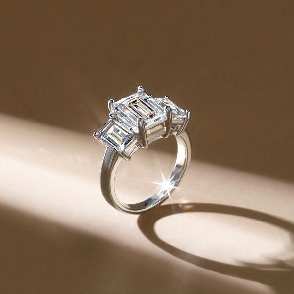 Three Stone Sterling Silver Engagement Ring - 4.50 CT. TW.