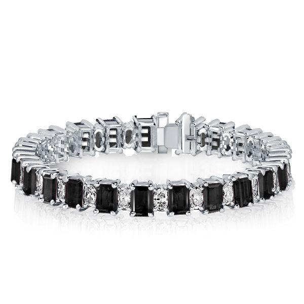 Alternating Black and White Sapphire Tennis Bracelet in 925 Sterling Silver
