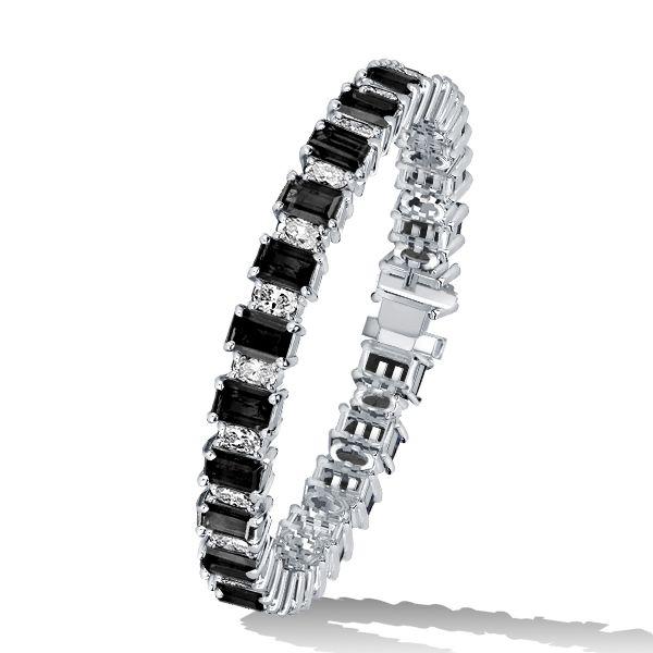 Alternating Black and White Sapphire Tennis Bracelet in 925 Sterling Silver