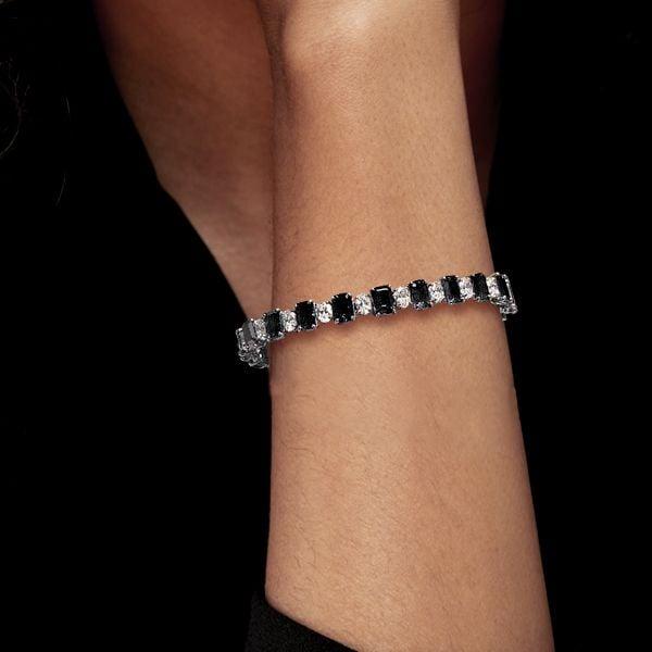 Alternating Black and White Sapphire Tennis Bracelet in 925 Sterling Silver