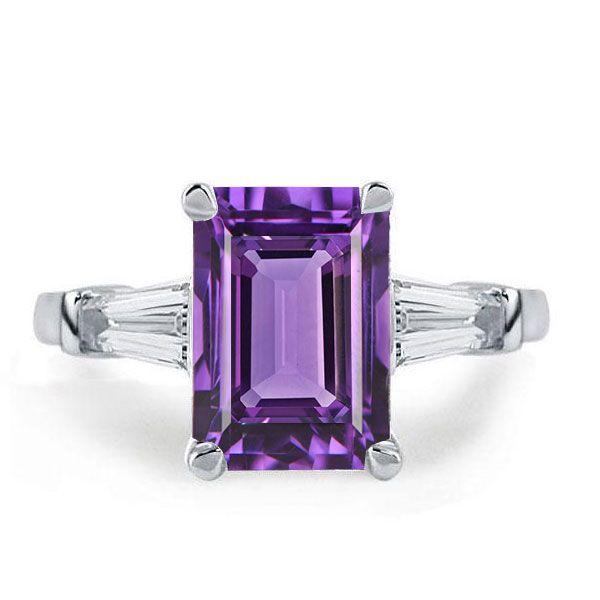 Emerald & Amethyst Engagement Ring - 925 Sterling Silver
