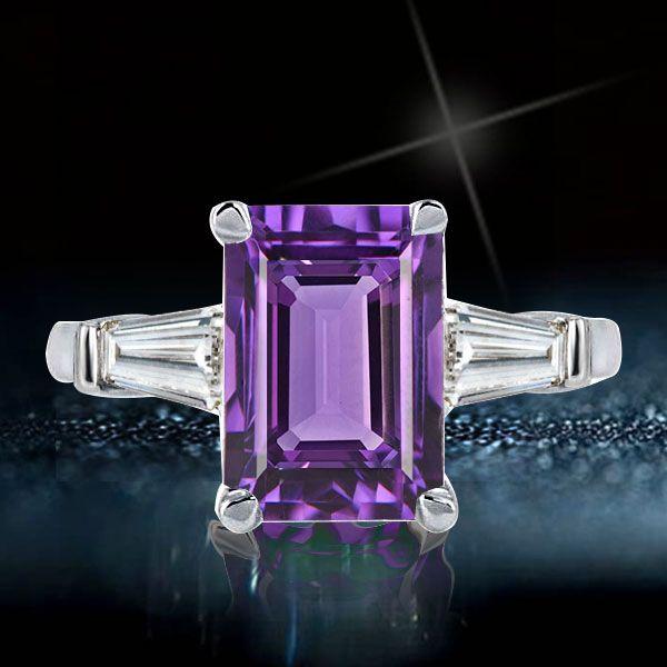 Emerald & Amethyst Engagement Ring - 925 Sterling Silver