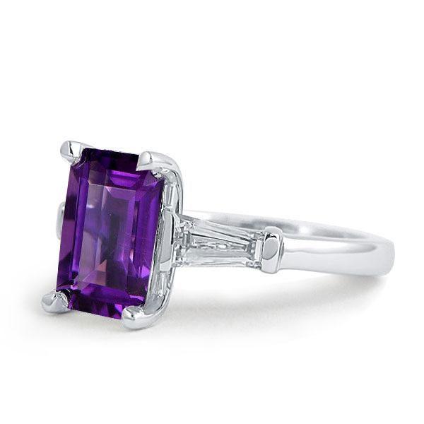 Emerald & Amethyst Engagement Ring - 925 Sterling Silver