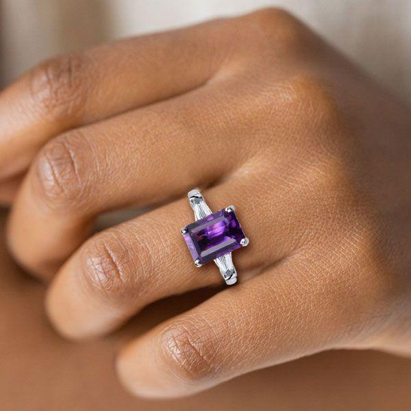 Emerald & Amethyst Engagement Ring - 925 Sterling Silver
