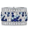 Womens Sterling Silver Multi-Row Eternity Wedding Band with Blue Accent Stones